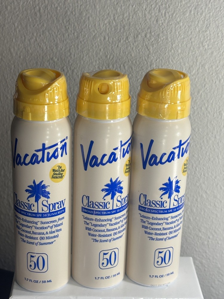 Vacation Mini Classic Sunscreen Spray SPF 50, 1.7 Fl Oz (Lot of 3) EXP 5/27
