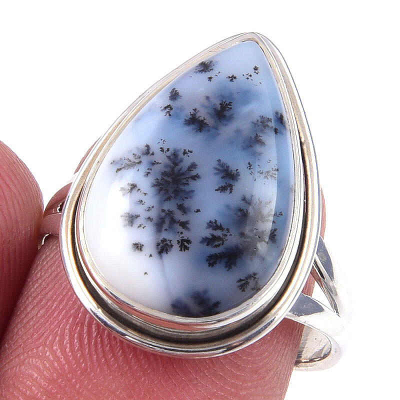 Natural Dendrite Opal Gemstone Handmade 925 Solid Sterling Silver Ring S.8