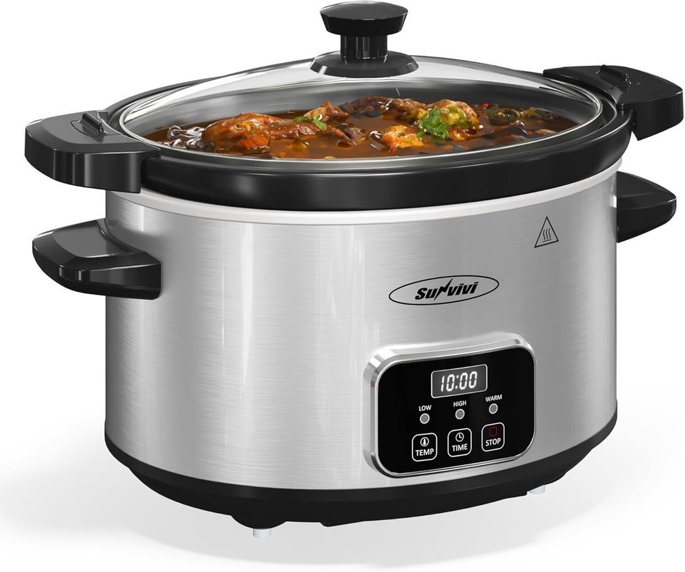 4QT Programmable Slow Cooker with Removable Ceramic Pot & Locking Lid - 3 Heat Settings