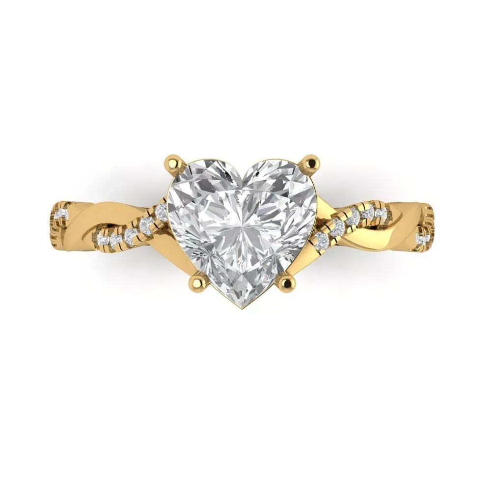 14k Gold Plated Heart Cut Lab Diamond Engagement Ring 2Ct