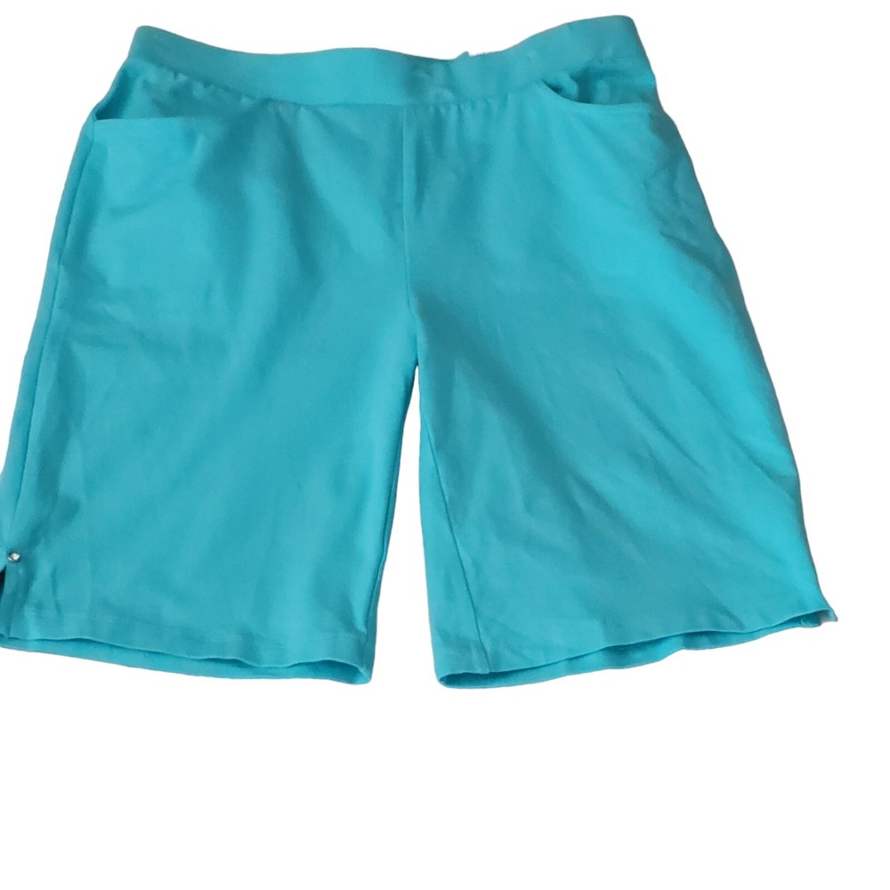 Chico's Weekends Size 0 (US S)   Aqua Jersey Knit Crystal Stud Shorts Pockets