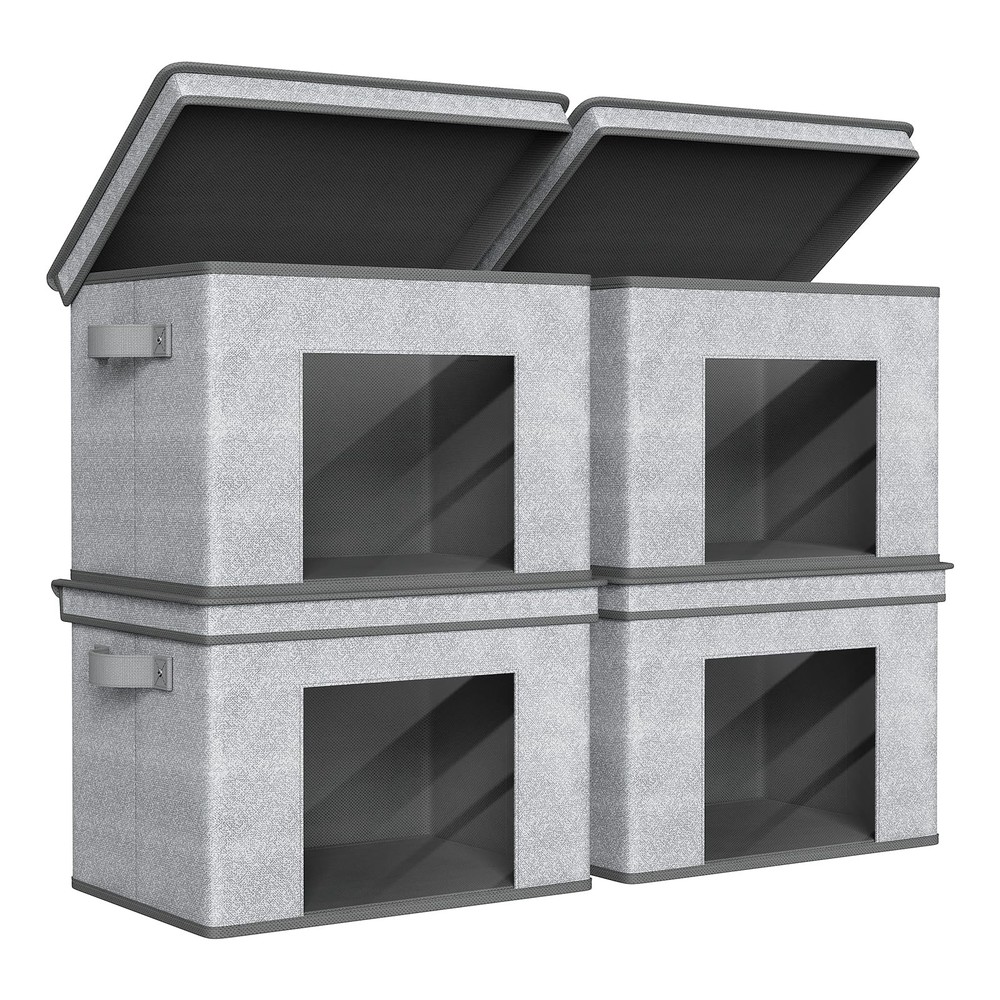 Foldable Fabric Storage Boxes Large Storage Bins with Lids [4-Pack] Collapsib...