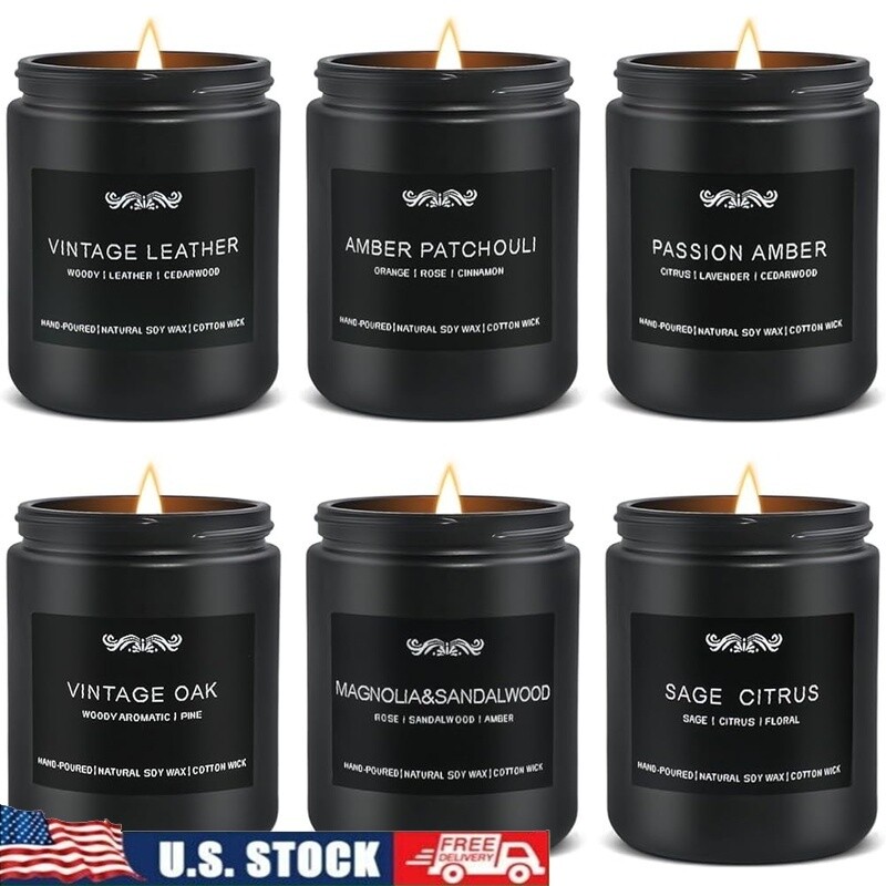 6 Pack Aromatherapy Scented Candles for Men Relaxing Home Fragrance Gift Set