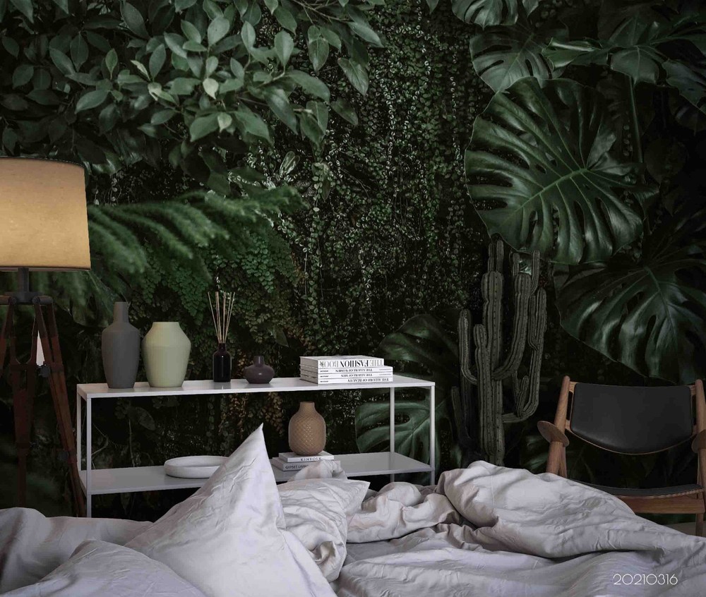 3D Green Plant Leaves Closeup Wall Murals Wallpaper Murals Wall Sticker