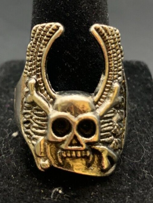 Vintage Antique Silver Tone Actec Style Skull Ring - Size 11