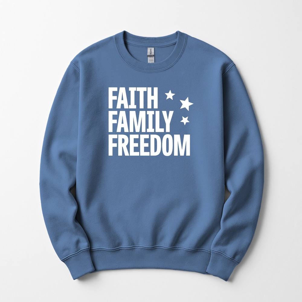 Faith Family Freedom Sweatshirt Crewneck Unisex Men Womens Religious America USA