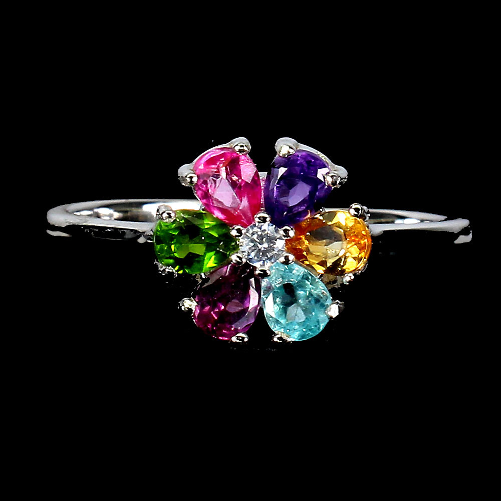 925 Sterling Silver Pear Citrine Amethyst Topaz Gemstone Ring Size 8