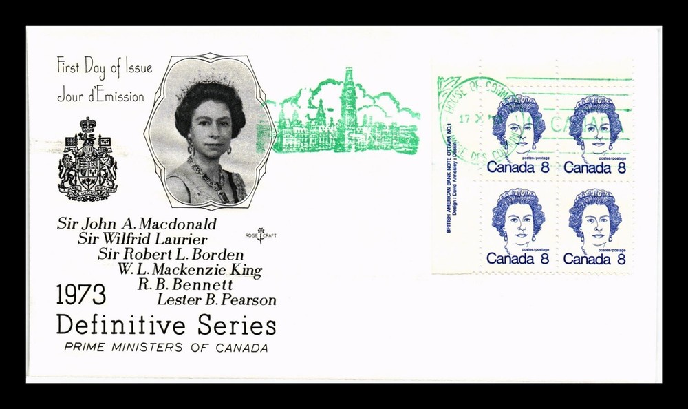 Canada Rose 8c Queen Elizabeth First Day Cover Plate Block by Dr Jim Stamps
