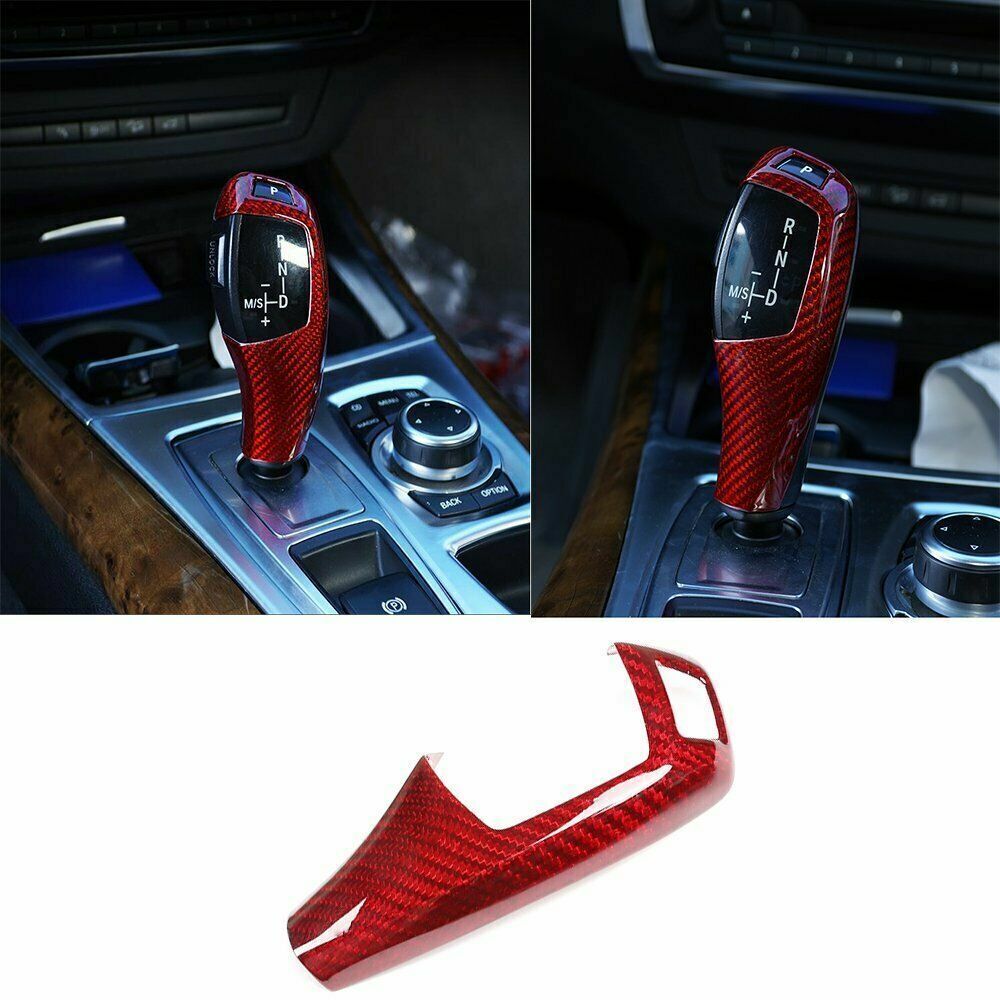 Real Red Carbon Fiber Gear Shift Knob Cover Fit for BMW X5 X6 E60 E70 E71