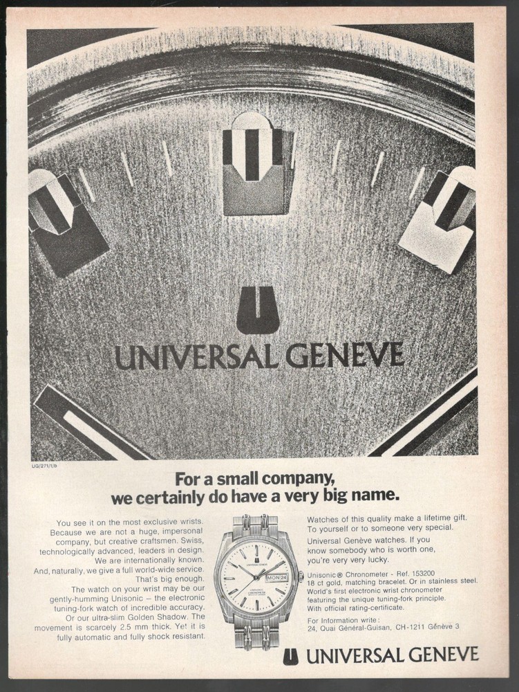 Universal Geneve Unisonic Watch Advertisement 1 Page 1961 Original 4F
