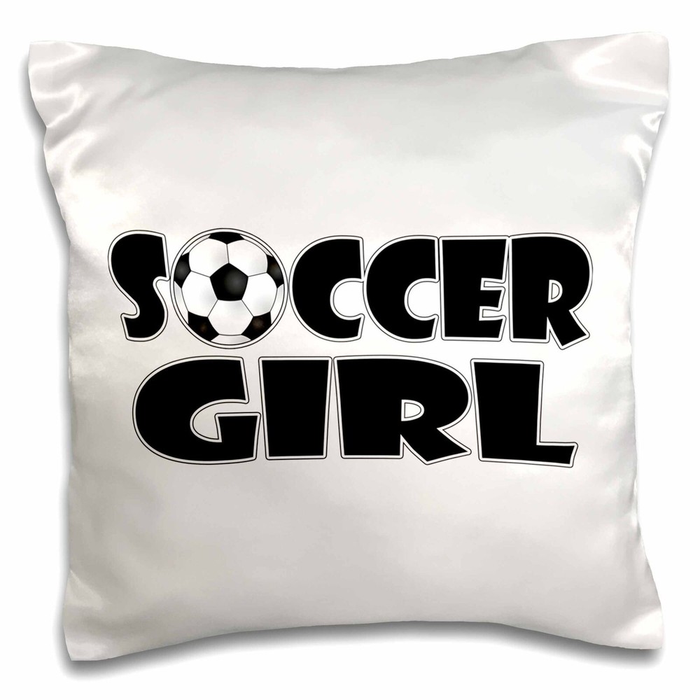 3dRose Soccer Girl Black and White 16x16 inch Pillow Case
