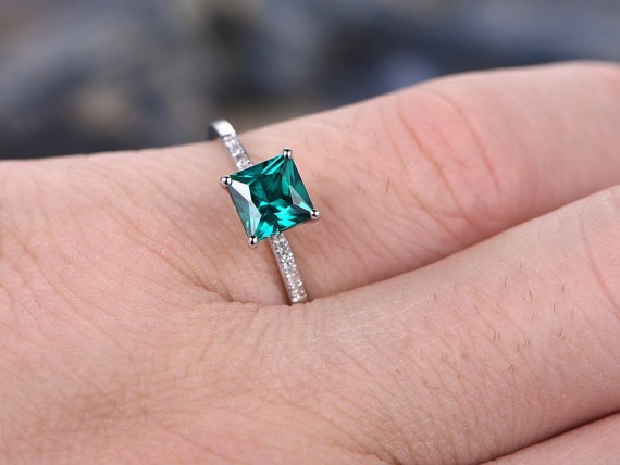 1.15 Ct Natural Emerald Diamond Engagement Proposal Ring 14K White Gold Size 5