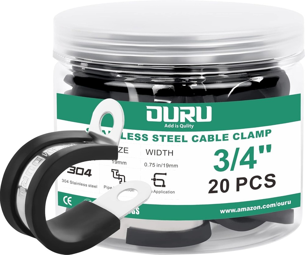 20pcs 3/4 Inch Stainless Steel Cable Clamps,Rubber Coated 3/4