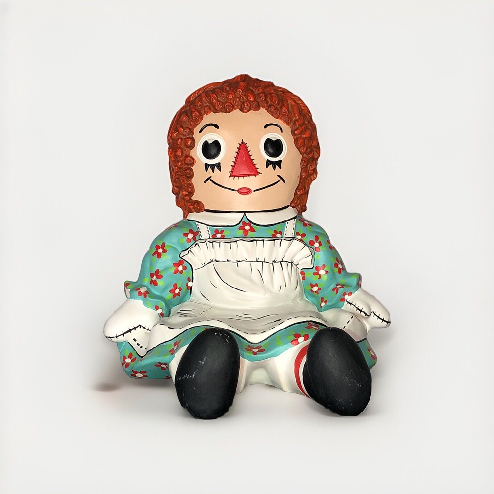 Vintage Raggedy Ann Ceramic Statue Figurine Hand Painted Signed 1974