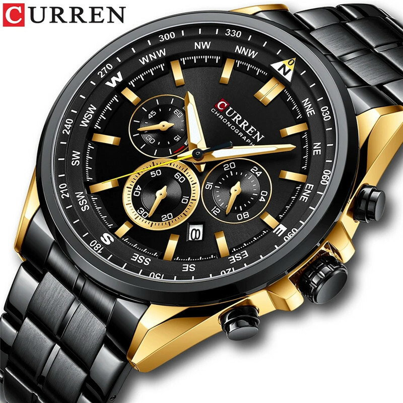 Luxury CURREN Men's Chronograph Steel Business Wristwatch