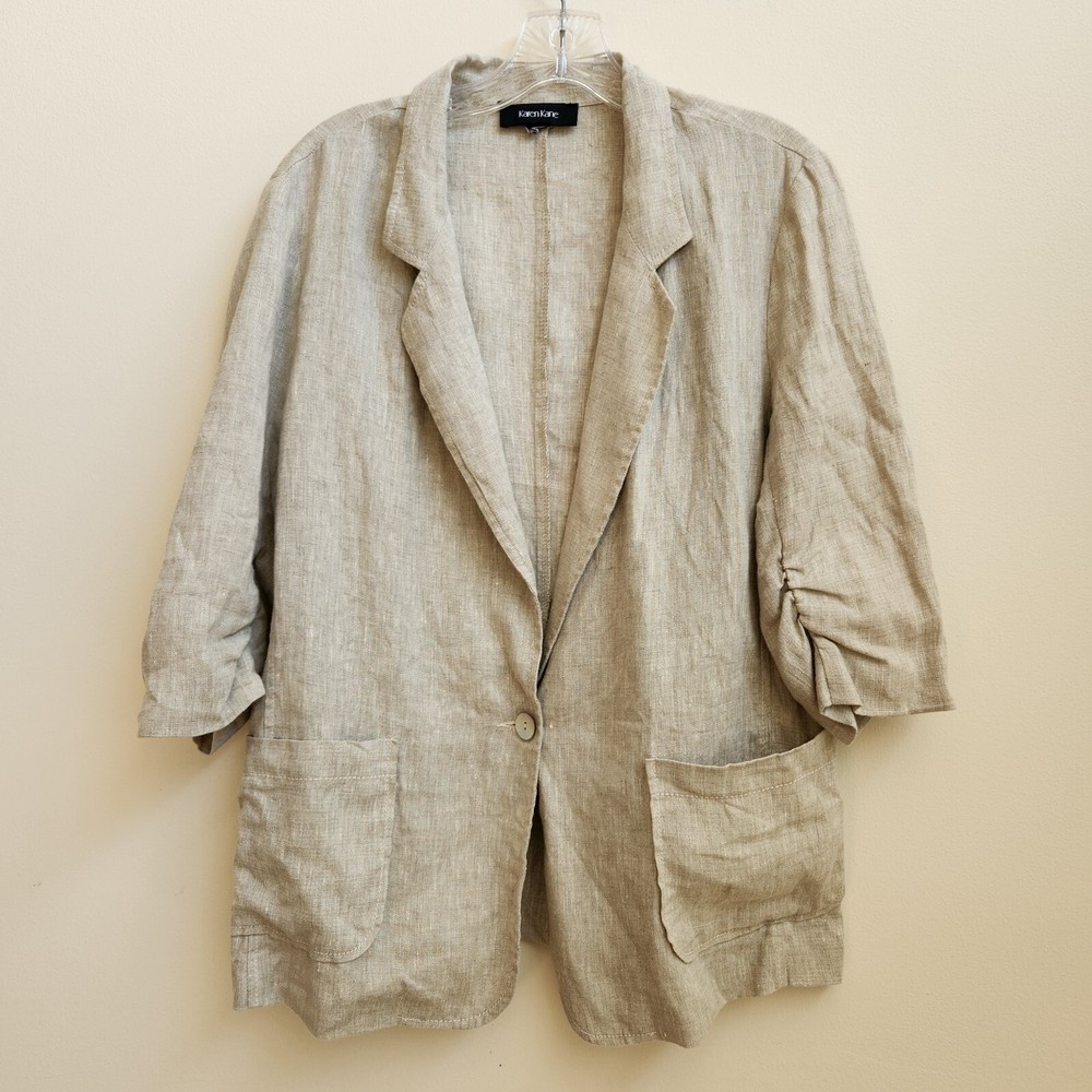 Karen Kane Jacket Women's L Beige Heather Linen Button Front Minimalist Capsule