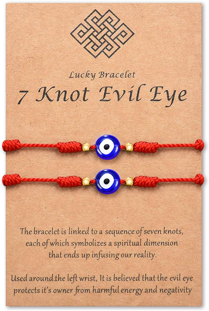 Evil Eye 7-Knot Lucky Bracelet, Adjustable Red String Amulet for Men & Women