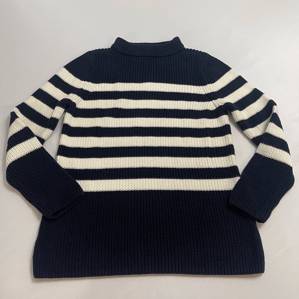 Talbots Navy Blue White Shaker Stitch Stripe Sweater Size Medium