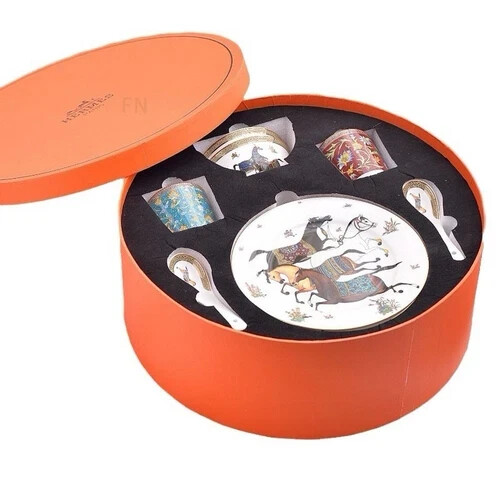 Hermes Horse Series 10-Piece Porcelain Tea Set with Cups, Saucers, Bowls and Spoons