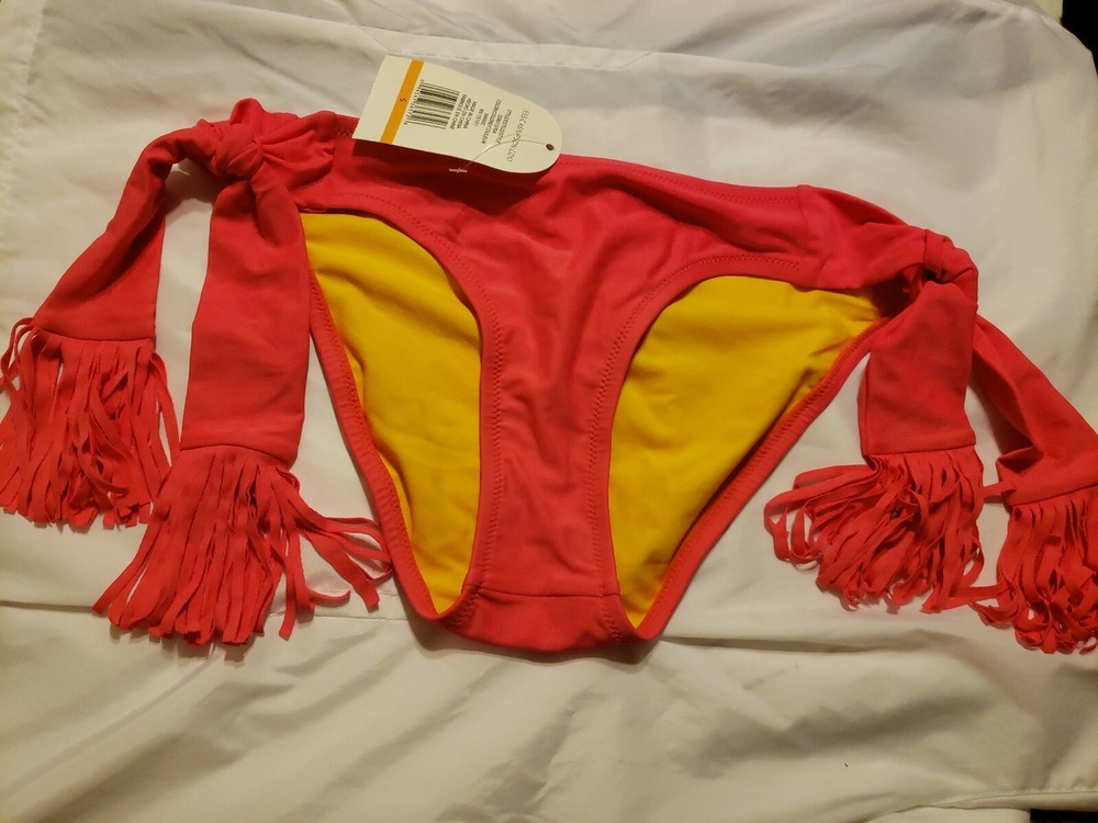 P59 NWT Macy's Jessica Simpson Hot Pink Tassel Bikini Bottom SALE MSRP $46