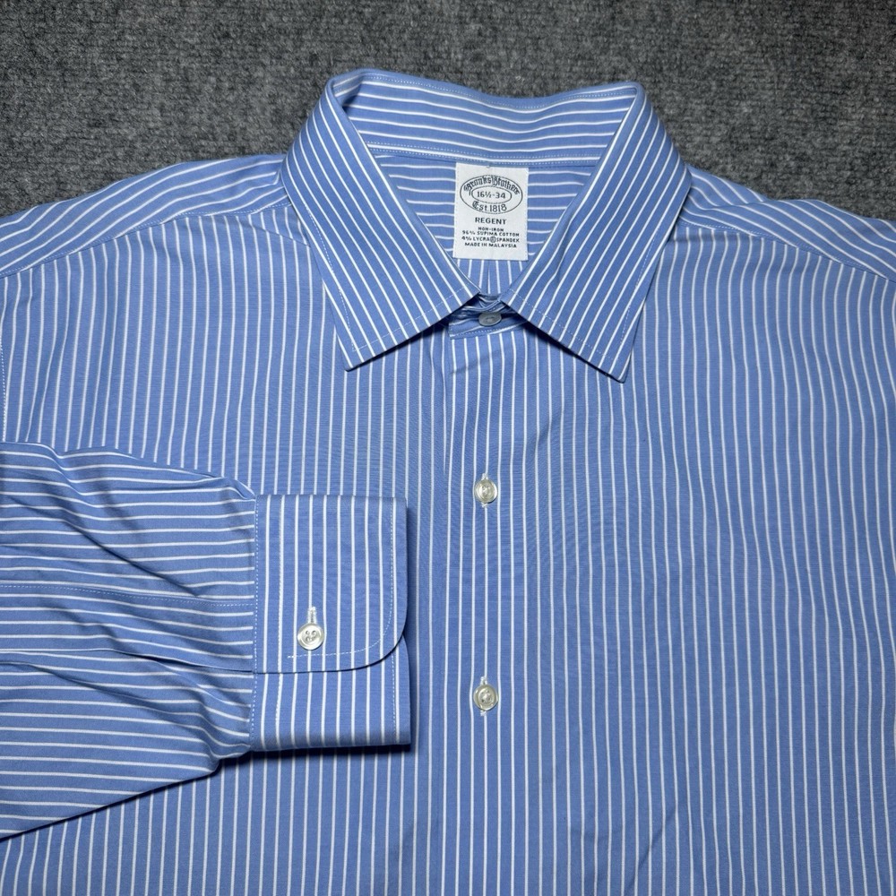 Brooks Brothers Regent Fit Blue Pinstripe Non-Iron Supima Cotton Shirt 16 1/2-34