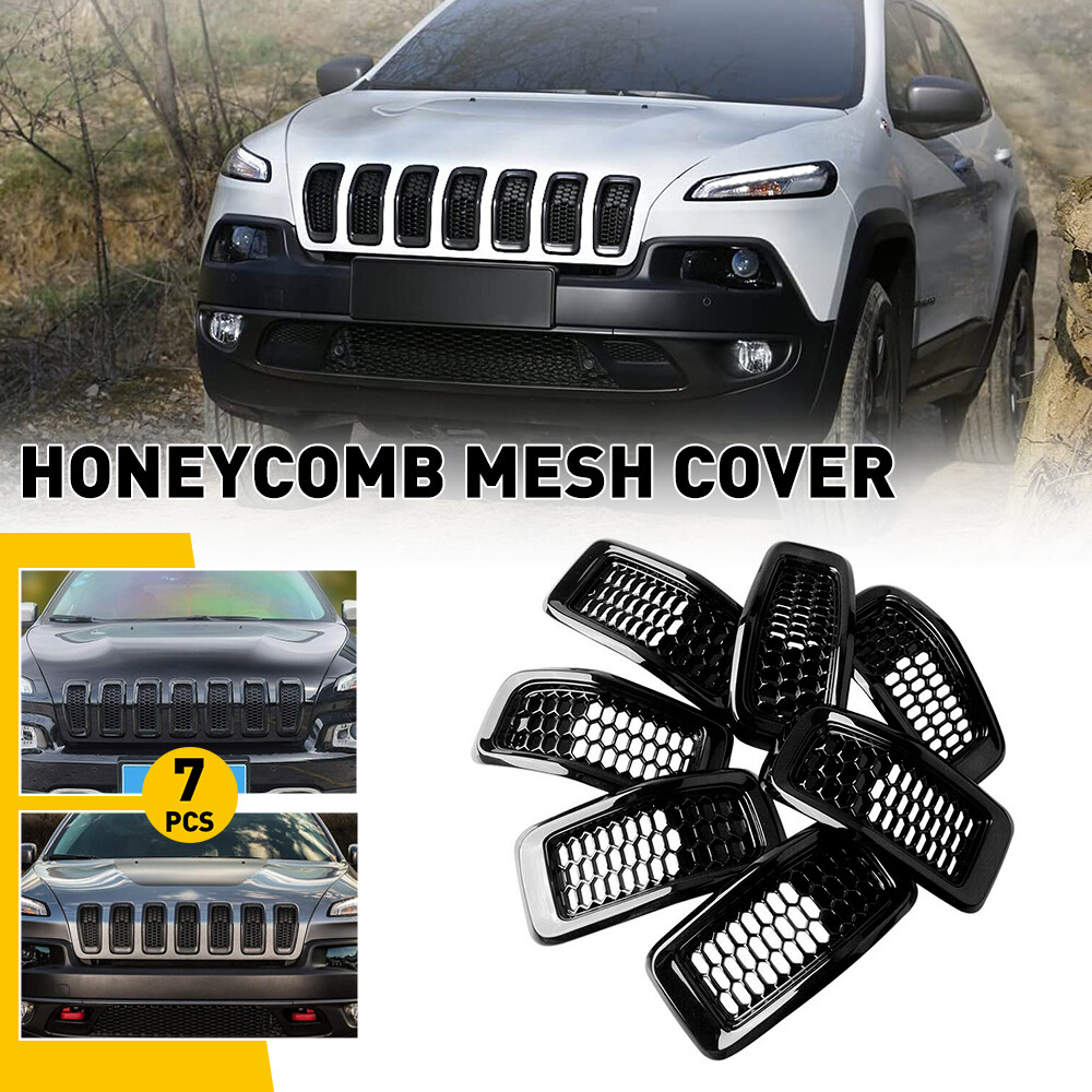 7X Black Front Bumper Honeycomb Mesh Grill Inserts for Jeep Cherokee 2014-2018