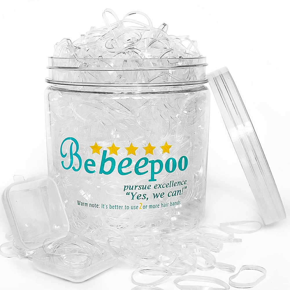 BEBEEPOO 2000Pcs Clear Mini Hair Elastics Rubber Bands for Braids and Ponytails