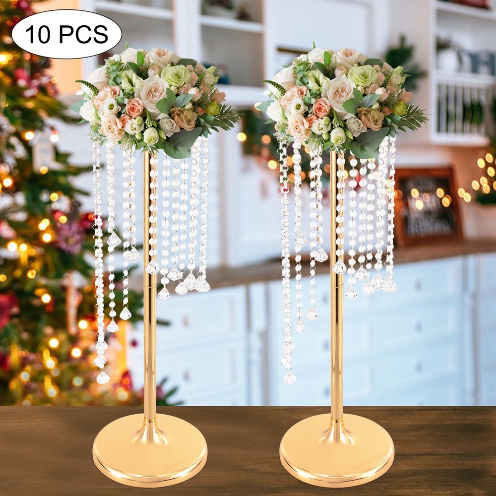 10Pcs 27.5 inch Tall Crystal Flower Vase For Wedding Centerpieces Gold Vases