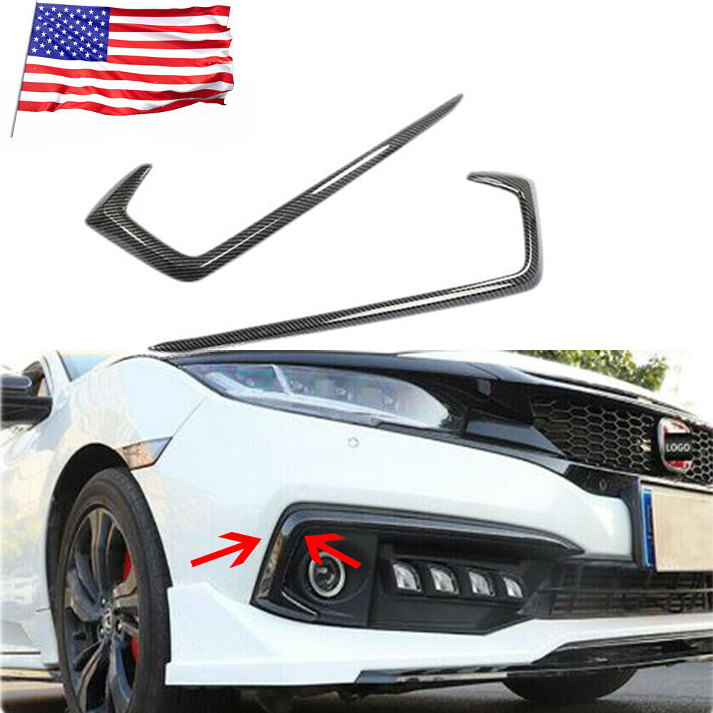 For Honda Civic 2019-2021 Exterior Front Fog Light Strip Trim Cover Carbon Fiber