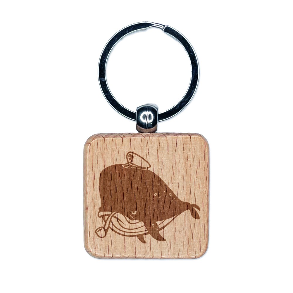 Captain Whale Salty Sea Engraved Wood Keychain Charm  