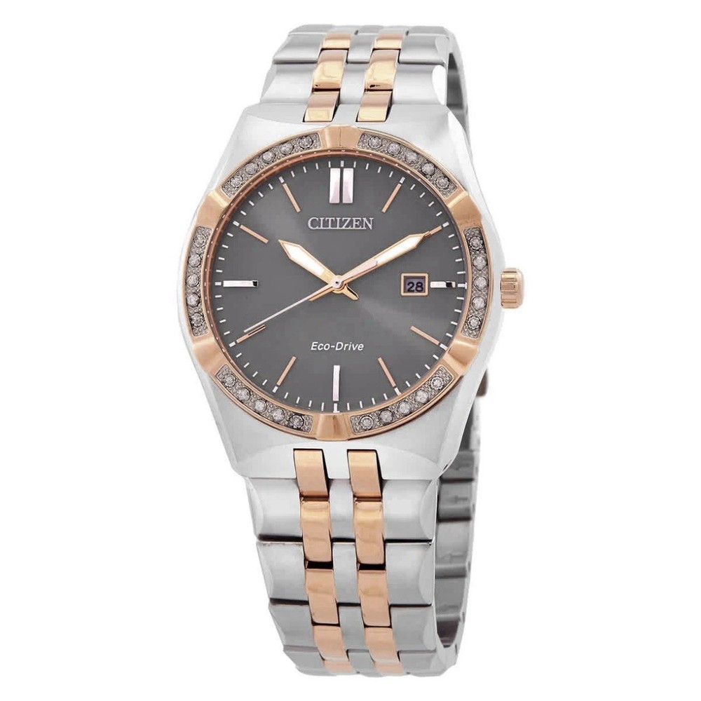 Citizen Eco-Drive Corso Diamond Rose Gold Silver Gray 40mm Mens Watch BM7646-55H