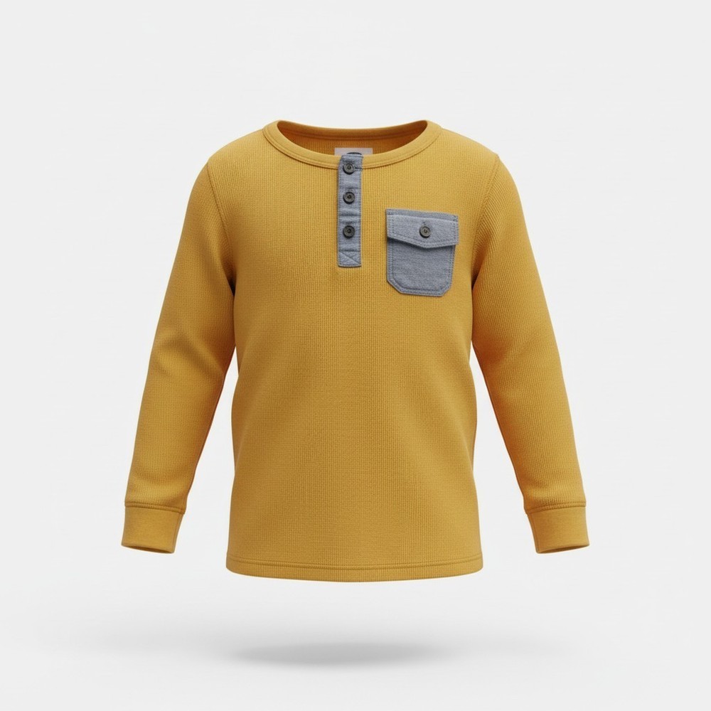 Old Navy Gold Waffle Knit henley long sleeve shirt 5T EUC