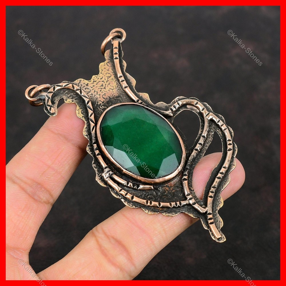 Mothers Day Zambian Emerald Bezel Pendant in Copper for Sister-image