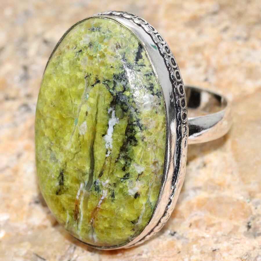 925 Silver Plated Green Opal Ethnic Ring Size 8 Australian Opal Jewelry JW