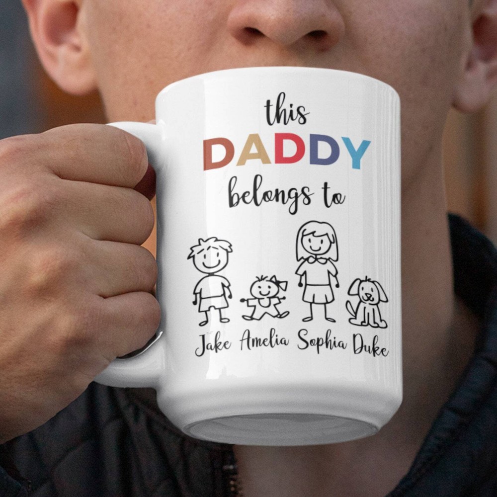 This Daddy Belongs To Stick Figure Family Personalized Dad Mug Cute Gifts For