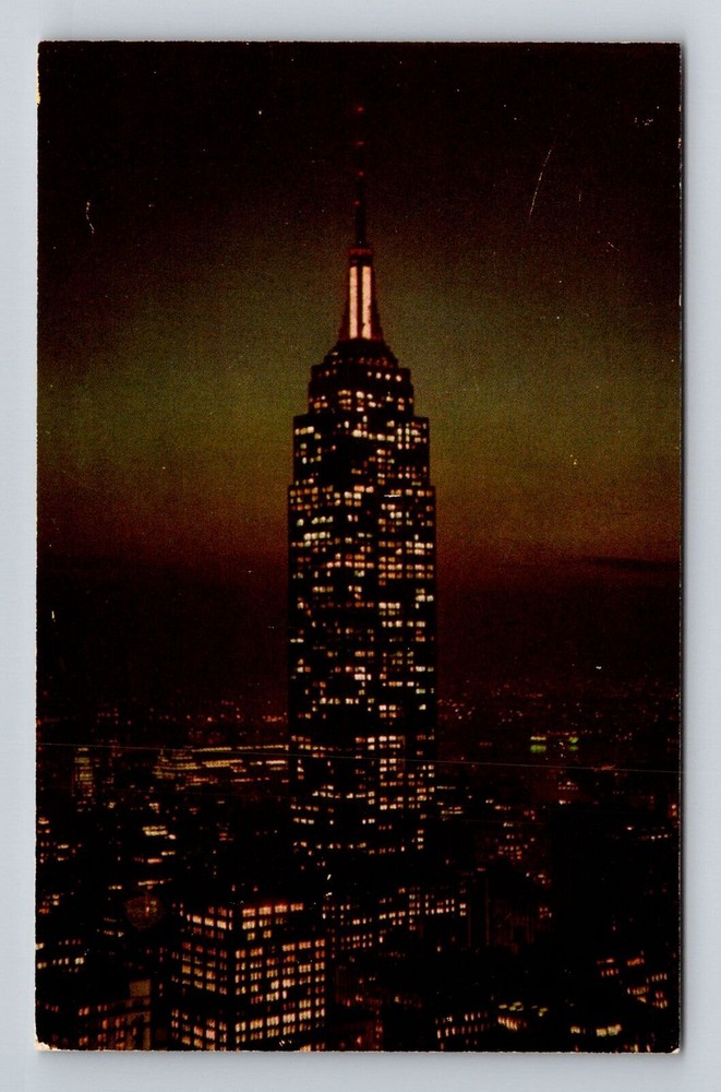 Vintage Night View of NYC's Empire State Building Postcard