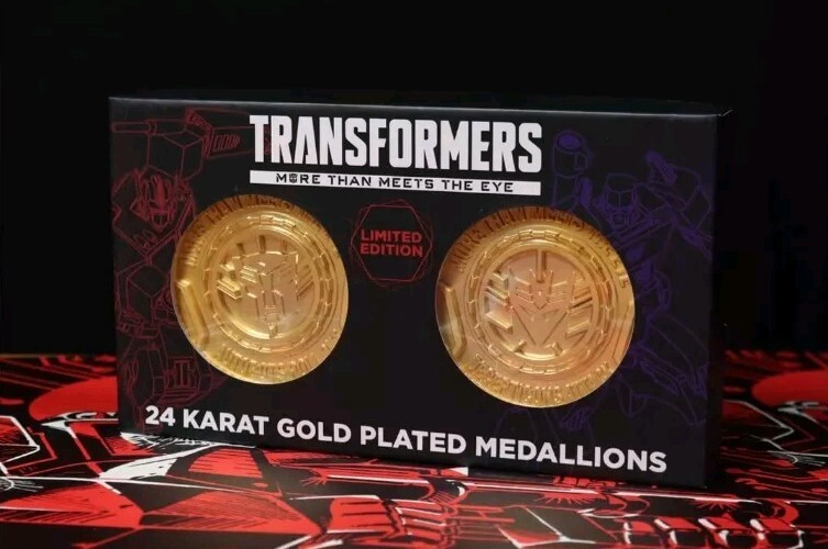 Transformers Autobot and Decepticon 24k Gold Plated Set of Medallions Rare NEW