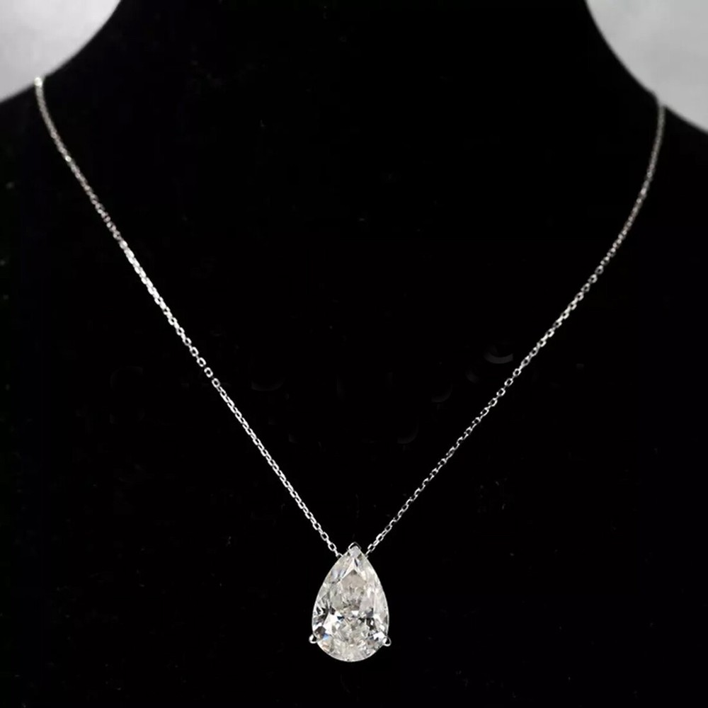 Certified 3.60Ct Pear Shape White Diamond Solitaire Pendant in 925 Silver
