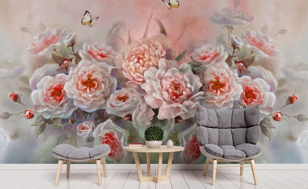 3D Flowers Butterflies Illustration Wall Murals Wallpaper Murals Wall Sticker 2