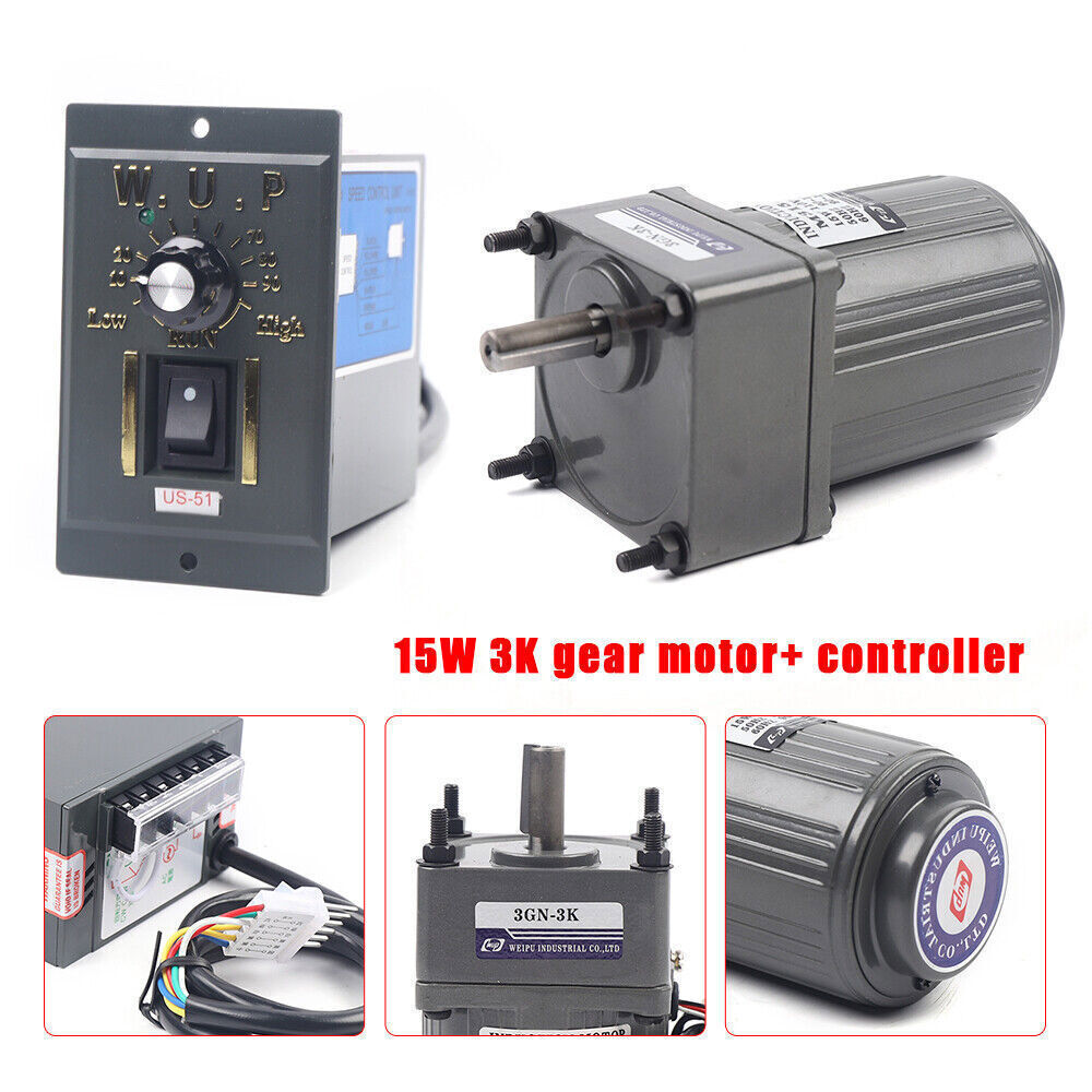 110V AC Gear Motor Electric + Variable Speed Controller 1:3 0-450 RPM 15W Motor