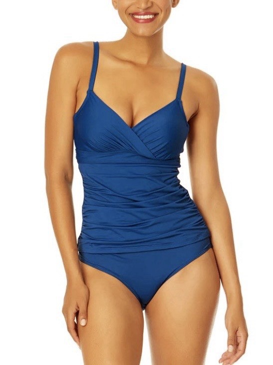 Anne Cole Live In Color Tankini Top Blue Shirred Underwire Tankini Swim Top New