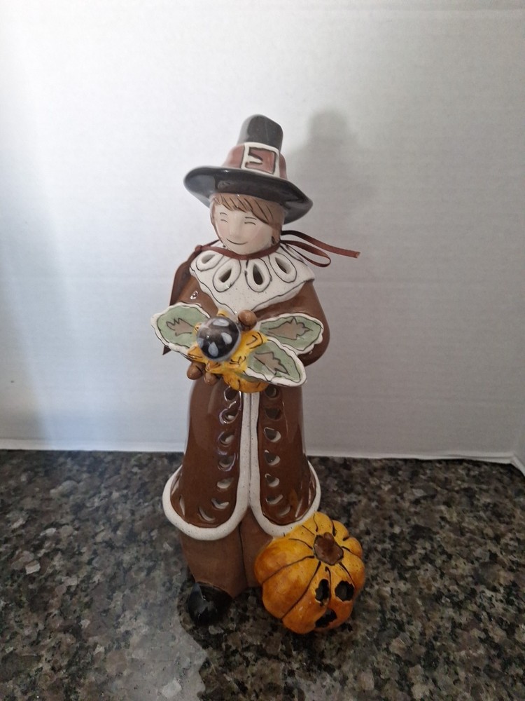 Handmade Pilgrim Thanksgiving Pumpkin Tealight Holder by Blue Sky Clayworks  
