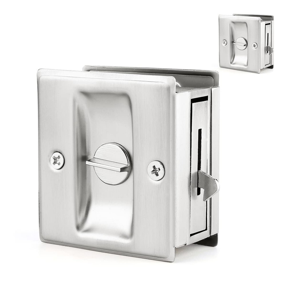 2 Pack Privacy Pocket Door Lock Hardware with Pull - Replace Old or Damaged Locks