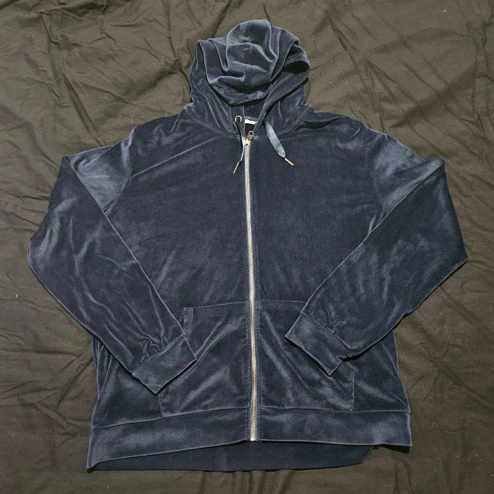 Y2K Velour Style Navy Blue Hoodie - Size 16