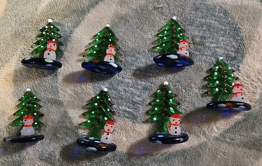 Mini Glass Christmas Trees With Snowmen