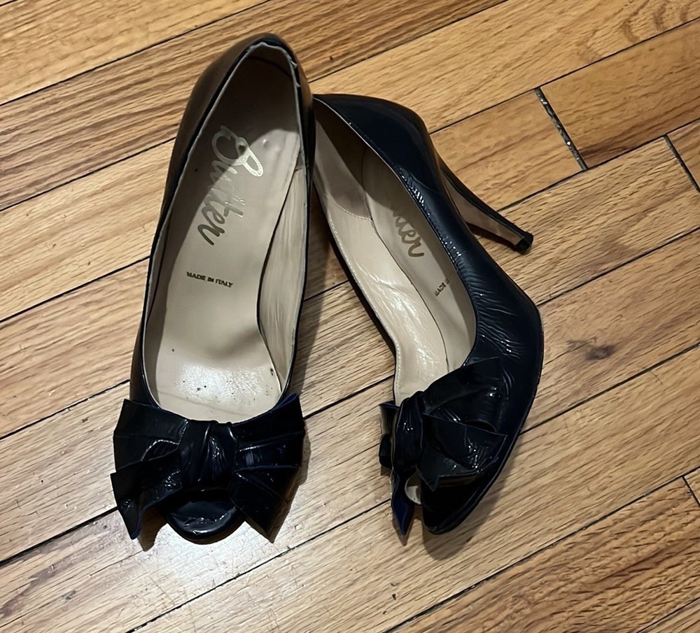 Italian Butter Leather Chic Blue Bow Heels Size 6.5