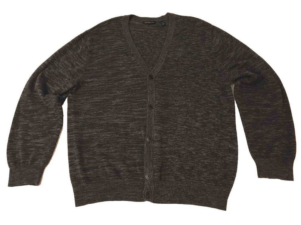 Van Heusen Studio Cotton Cardigan Sweater Mens XL Grunge Heather Gray Grandpa