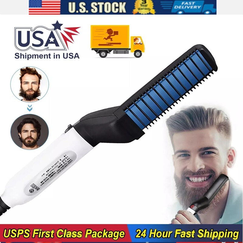 Beard Straightener Comb Quick Heated Brush Styler Mens Pro Hair Electric Heat