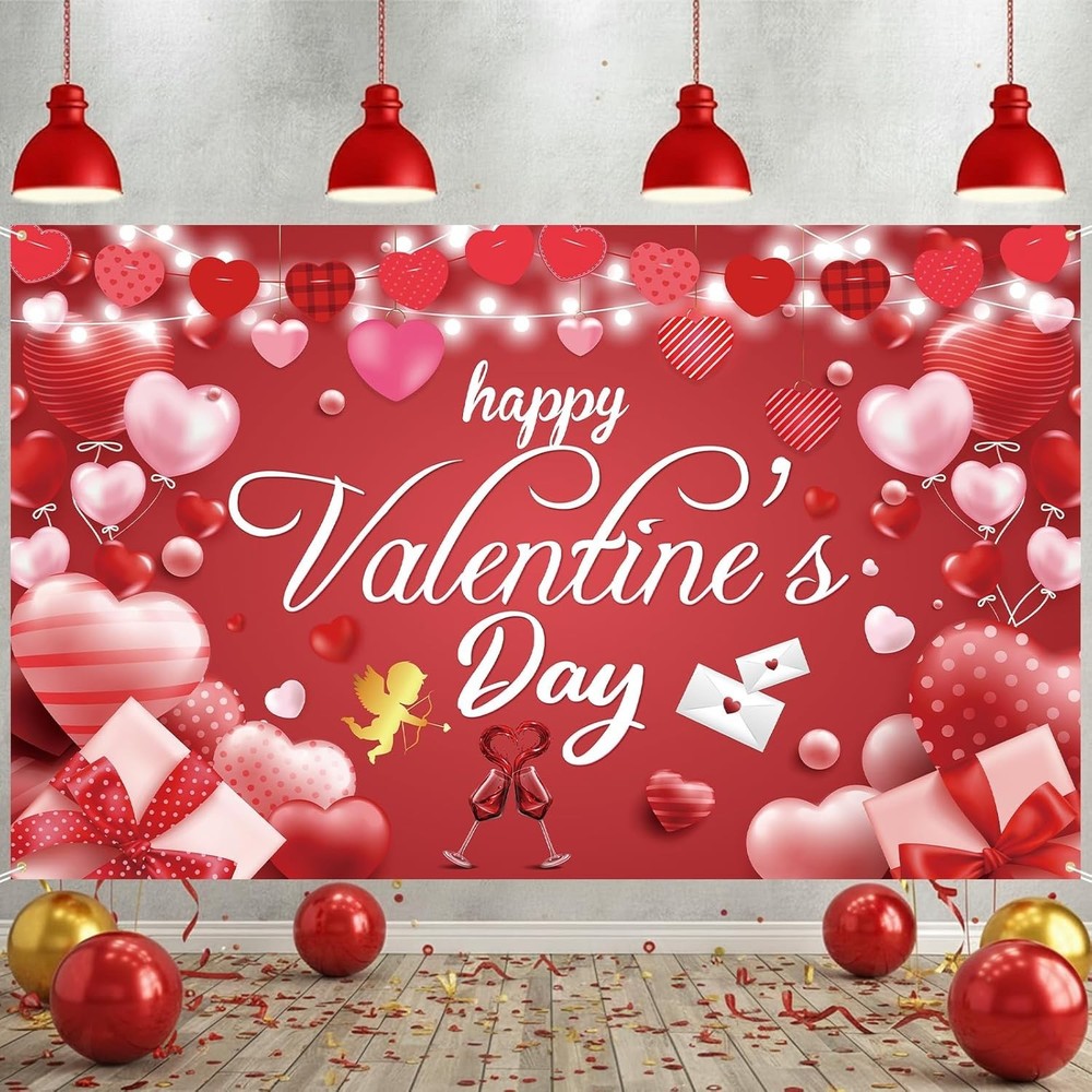 Happy Valentines Day Banner Valentines Day Backdrop for Photography 71x43 Inch V