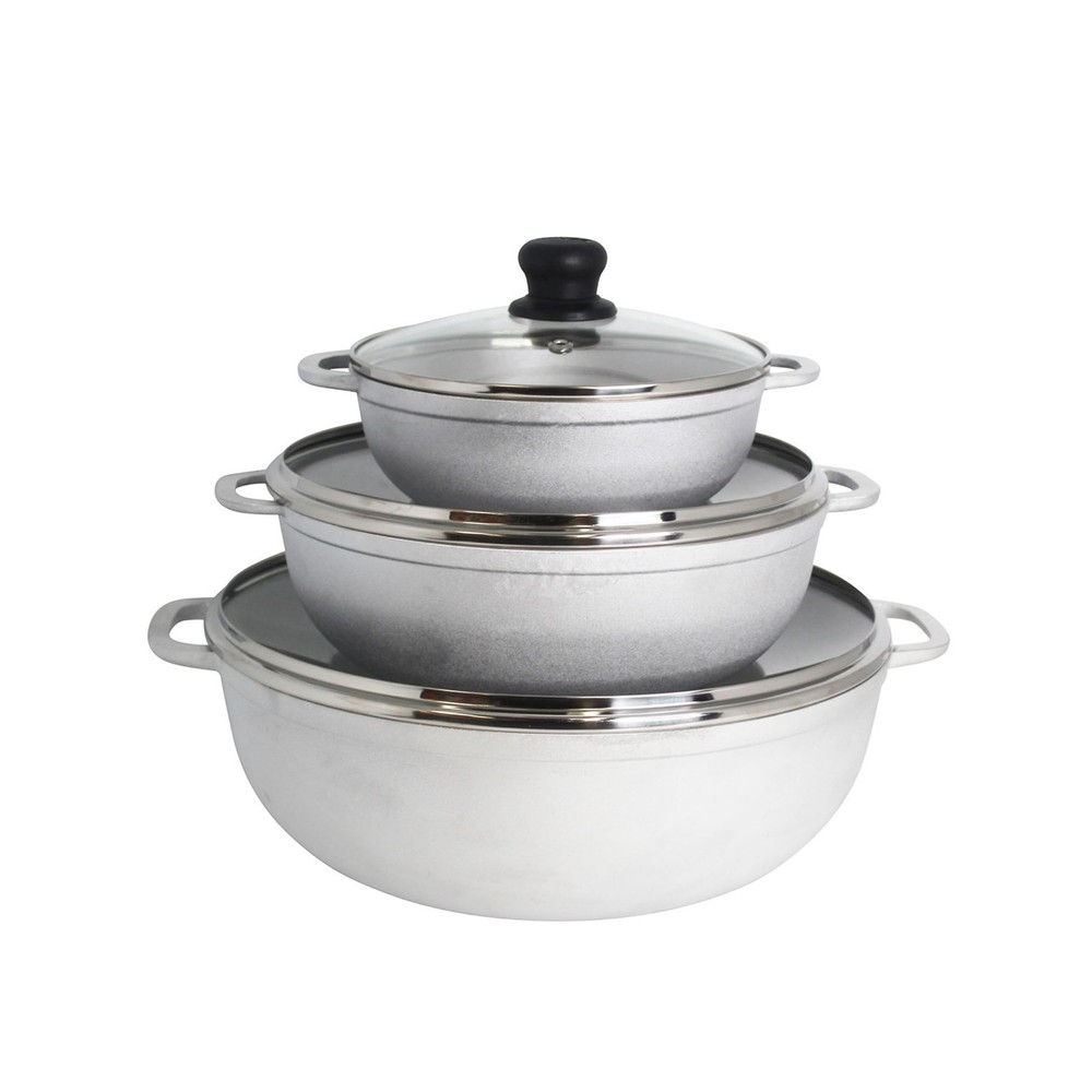 Caldero Stock Pot Set with Glass Lid 3pc 1.5 3.5 7 QT Cast Aluminum Cookware